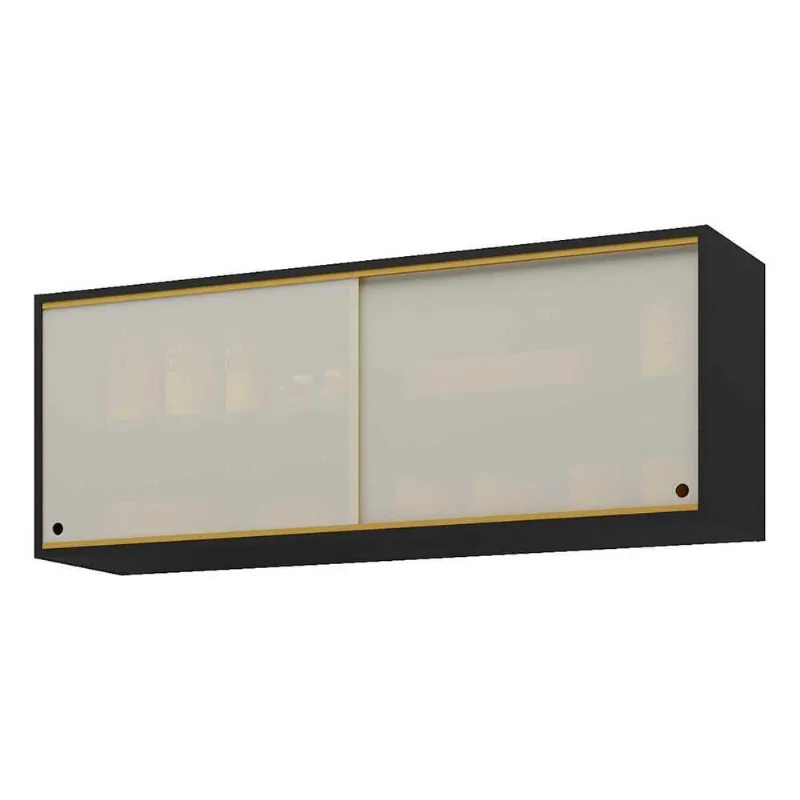 Armário Aéreo Cozinha 120 cm 2 Portas Vidro Veneza GB Multimóveis Preto - Multimóveis