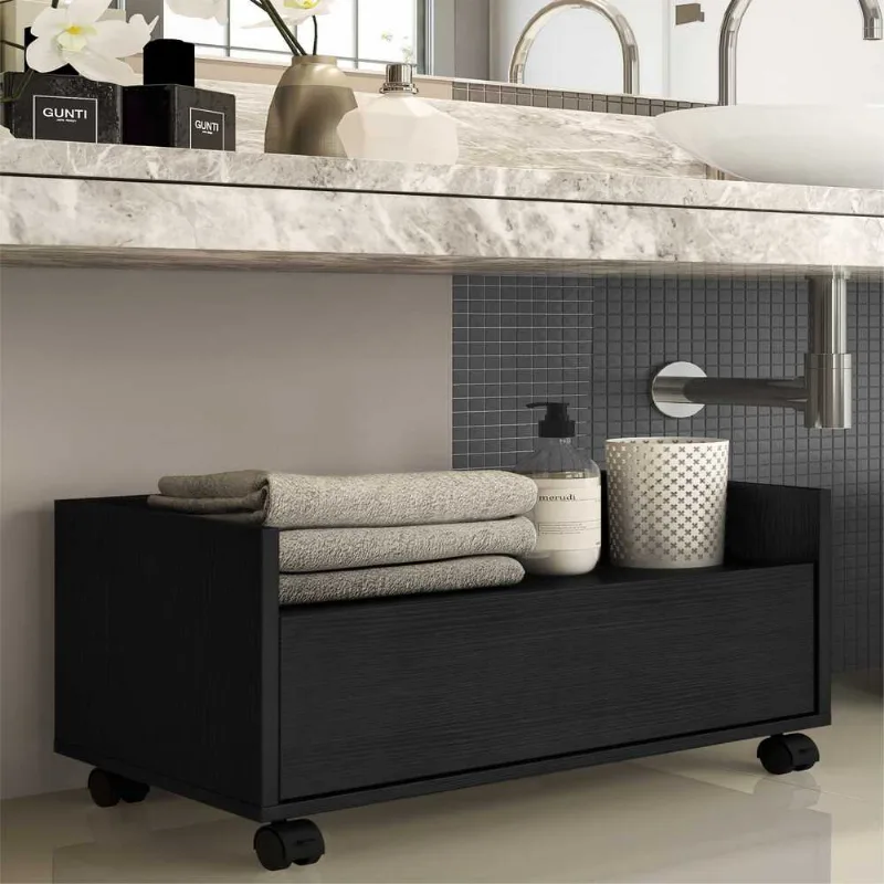 Balcão Gabinete Banheiro com Rodízios 80 cm Multimóveis Preto
