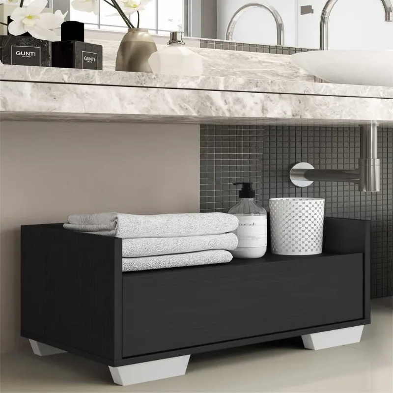 Gabinete Armário Banheiro 80 cm com Pés Quadrados Multimóveis Preto/Branco - Multimóveis