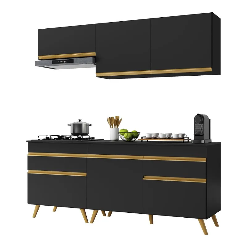 Armário de Cozinha Compacta 4 peças MP3705 Veneza GB Multimóveis Preta - Multimóveis