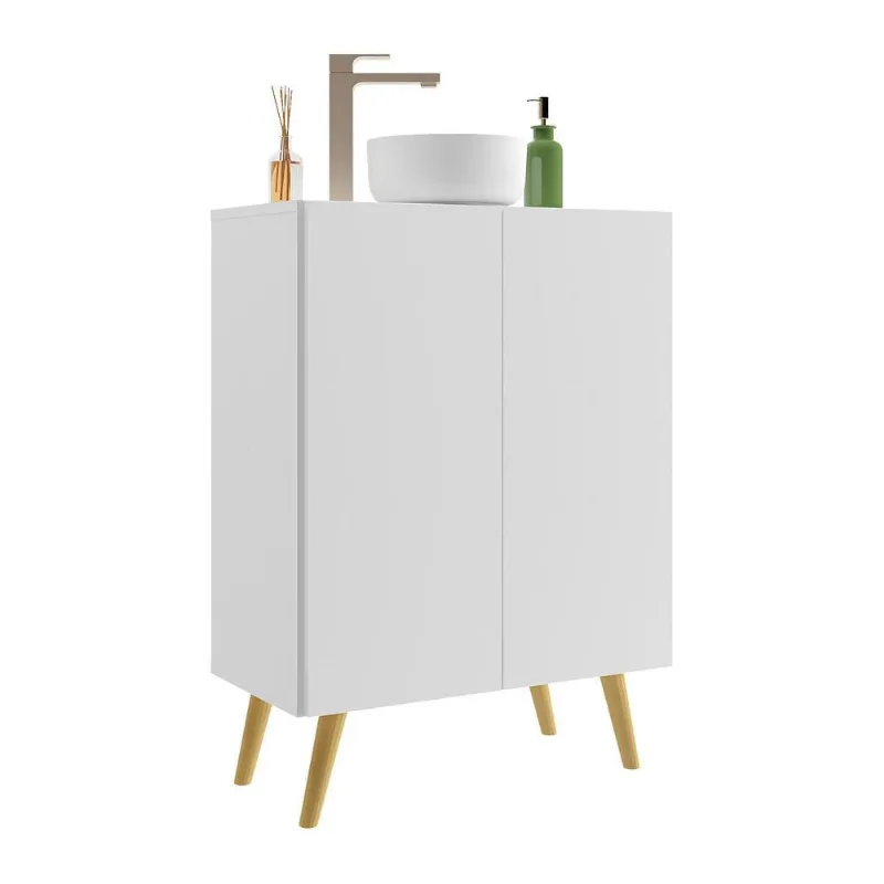 Gabinete Banheiro 2 Portas Retrô 63cm Multimóveis MP5006 Branco/Natural - Multimóveis