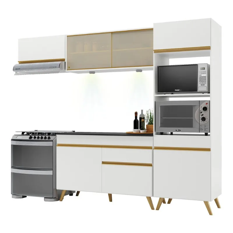 Armário de Cozinha Compacta 4 peças com Leds MP2016 Veneza Up Multimóveis Branca - Multimóveis