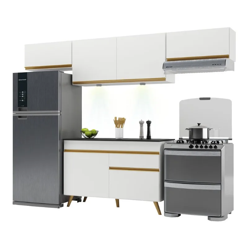 Armário de Cozinha Compacta 4 peças com Leds MP2022 Veneza Up Multimóveis Branca - Multimóveis