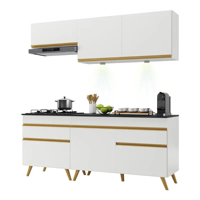 Armário de Cozinha Compacta 4 peças com Leds MP2030 Veneza Up Multimóveis Branca - Multimóveis
