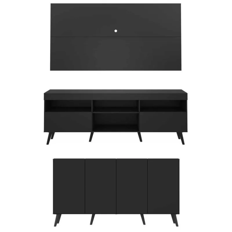 Conjunto Sala De Estar Rack + Painel 65 e Aparador Retrô - Multimóveis