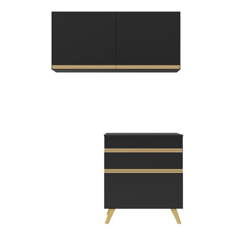Conjunto Lavanderia Multiuso Armário E Balcão Preto - Multimóveis