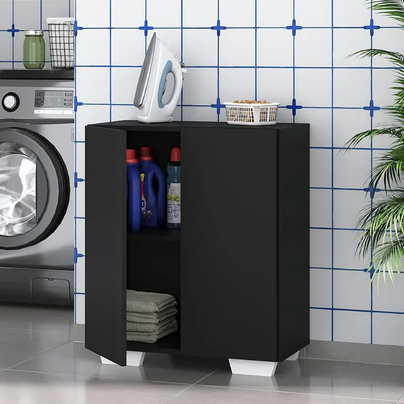 Armário Lavanderia com 2 Portas Multimóveis MP5023 Preto/Branco - Multimóveis