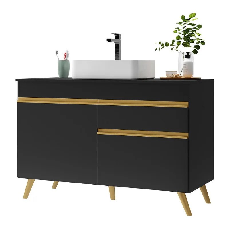 Gabinete Banheiro 2 Portas e 1 Gav Retrô 120cm Multimóveis MP5025 Preto - Multimóveis