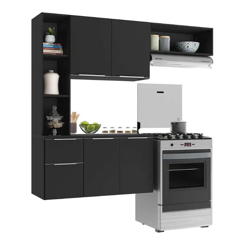 Armário de Cozinha Compacta Multimóveis Sofia FG2001 Preta - Multimóveis