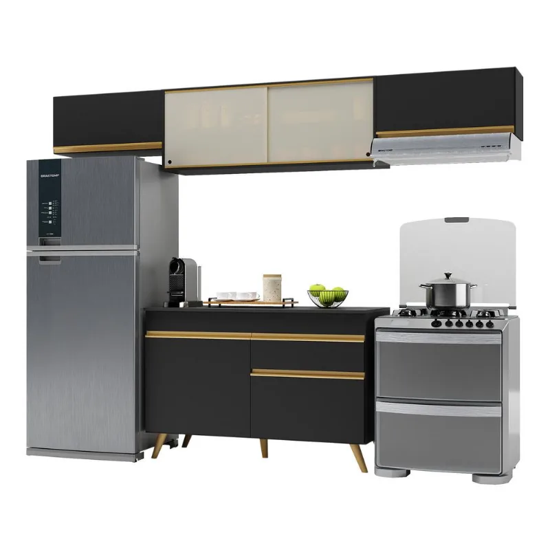 Armário de Cozinha Compacta Multimóveis Veneza GB FG3698 Preta - Multimóveis