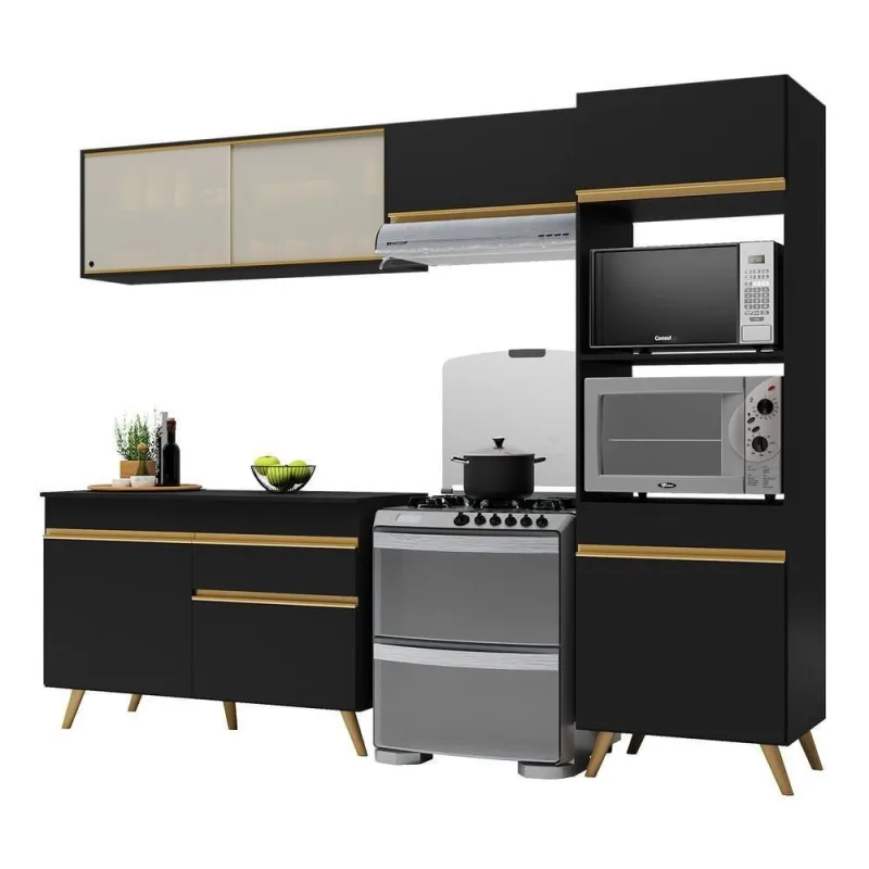 Cozinha Compacta Multimóveis Veneza Gb Fg3692 Preta - Multimóveis - Móveis