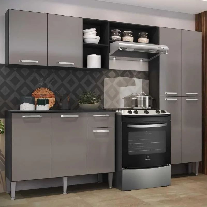 Cozinha Compacta Multimóveis Pequim Fg2999 Preta/lacca Fumê - OUTRAS - Móveis