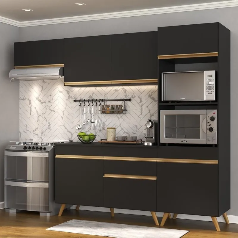 Cozinha Compacta Multimóveis Fg3690 Armário E Balcão Preta - Multimóveis