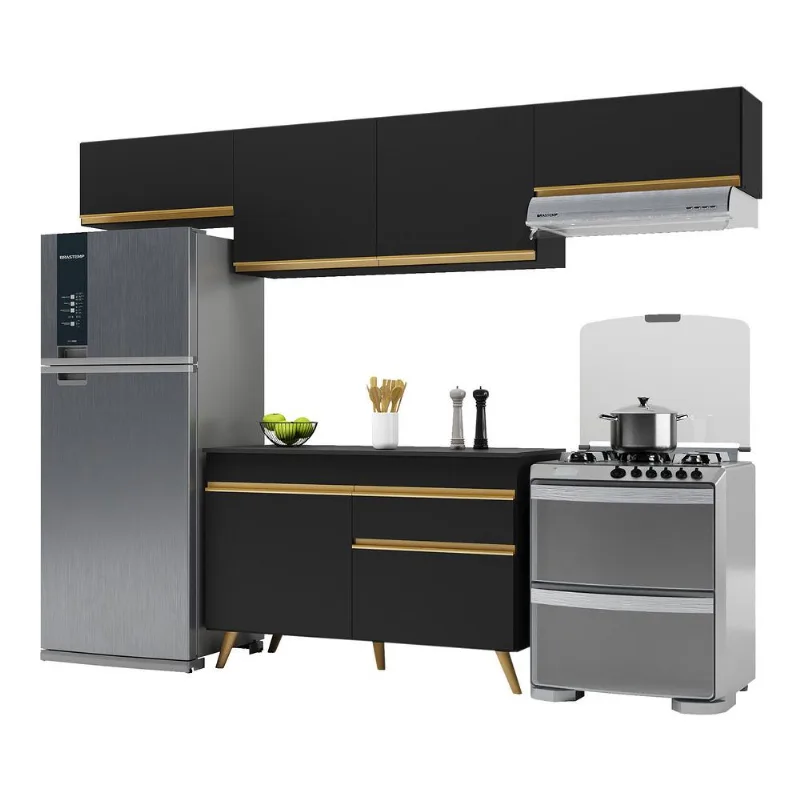 Armário de Cozinha Compacta Multimóveis Veneza GB FG3697 Preta - Multimóveis