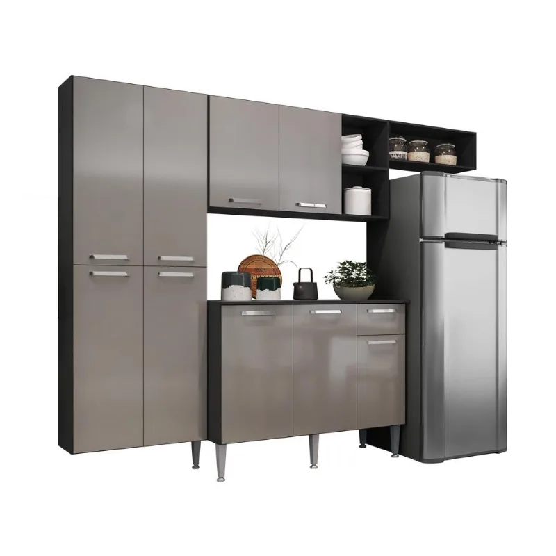 Armário de Cozinha Compacta Multimóveis Pequim Sun FG3000 Preta/Lacca Fumê