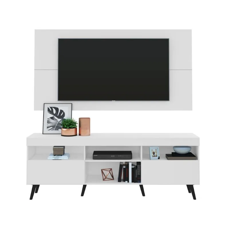 Rack Retrô com Painel para TV até 65" Multimóveis Flórida FG3133 Branco/Preto - Multimóveis