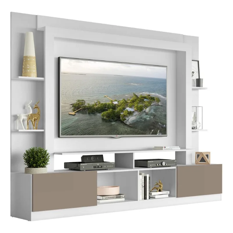 Estante para TV até 65" Multimóveis Oslo FG3395 Branca/Lacca Fumê - Multimóveis
