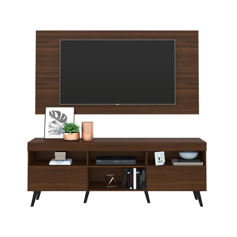 Rack Retrô com Painel e Suporte para TV até 65" Multimóveis Flórida FG3134 Madeirado/Preto