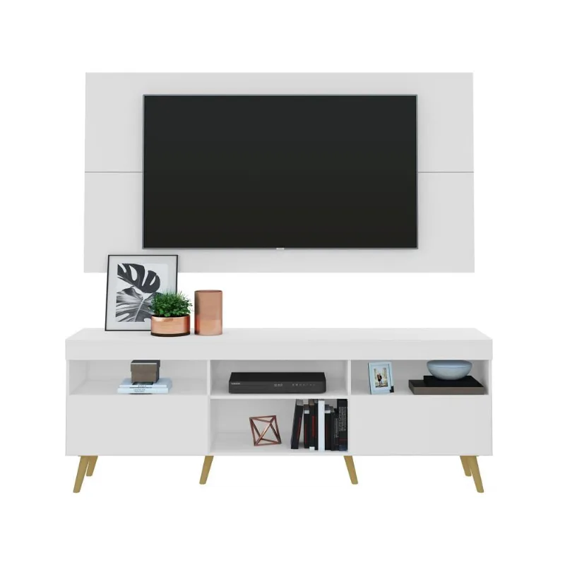 Rack Retrô com Painel e Suporte para TV até 65" Multimóveis Flórida FG3134 Branco/Natural
