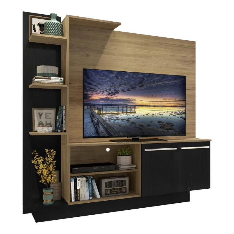 Estante para TV até 55" Multimóveis Denver FG2473 Rustic/Preta