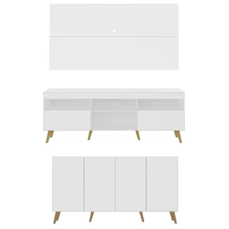 Conjunto Rack/painel /aparador Multimóveis Branco/natural - OUTRAS