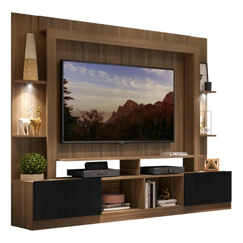 Estante com Leds para TV até 65" Multimóveis Berlim FG3392 Madeirada/Preta