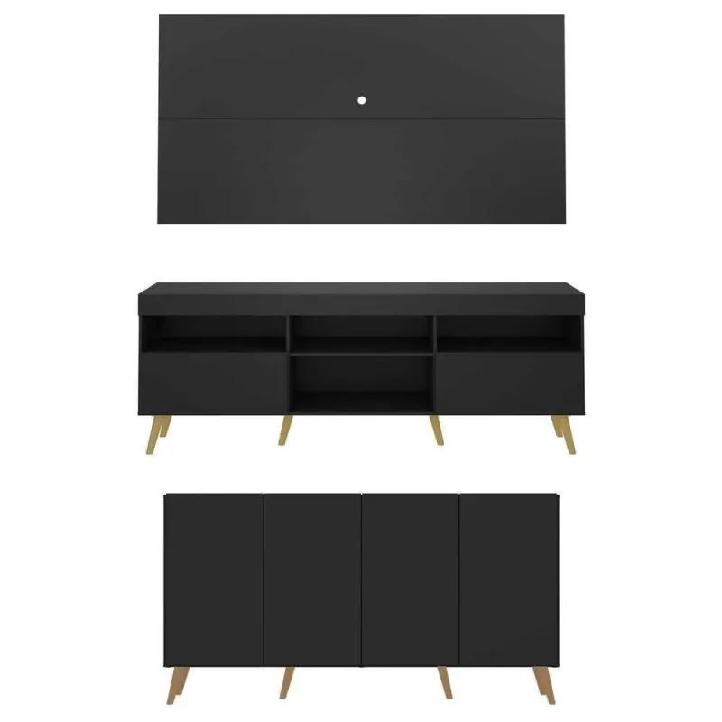 Conjunto Rack/painel /aparador Multimóveis Preto/natural - Multimóveis
