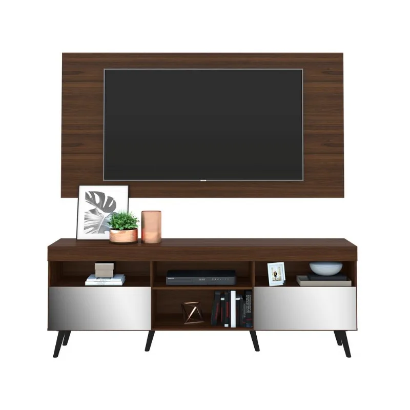 Rack com Painel Retrô com Espelho para TV até 65" Multimóveis Flórida FG3138 Madeirado/Preto - Multimóveis