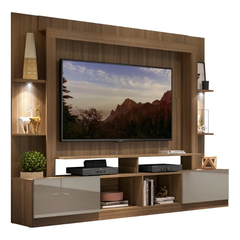 Estante com Leds e Suporte para TV até 65" Multimóveis Berlim FG3384 Madeirada/Lacca Fumê - Multimóveis