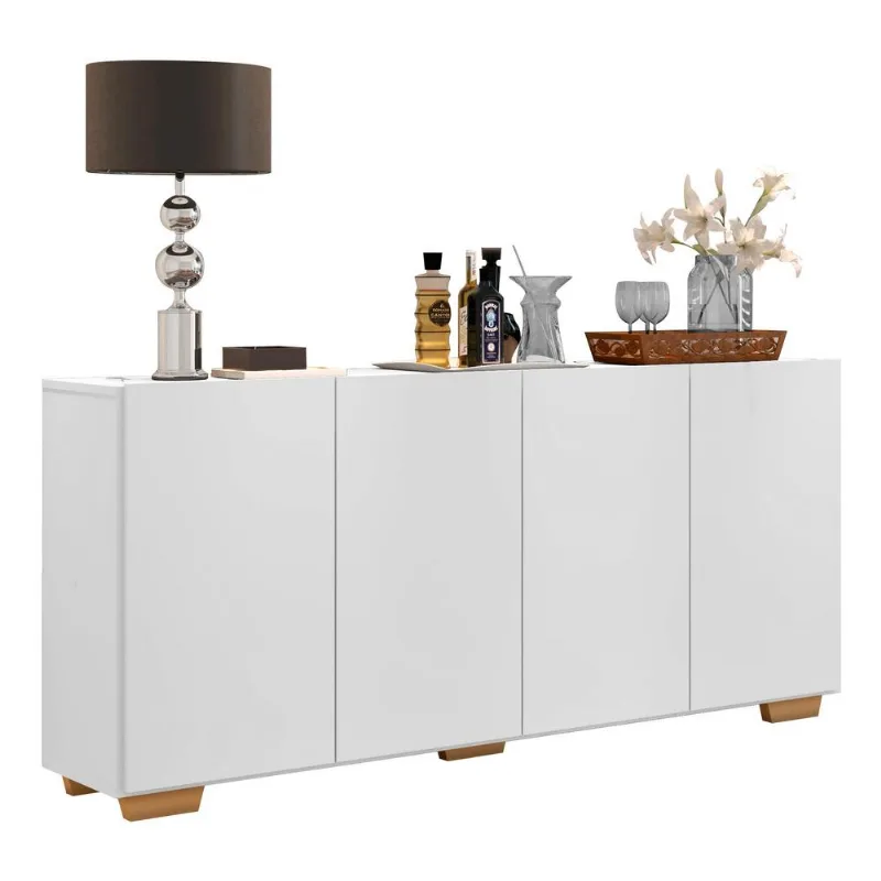 Aparador Buffet Multimóveis Veneza 4 Portas FG3557 Branco/Natural - Multimóveis