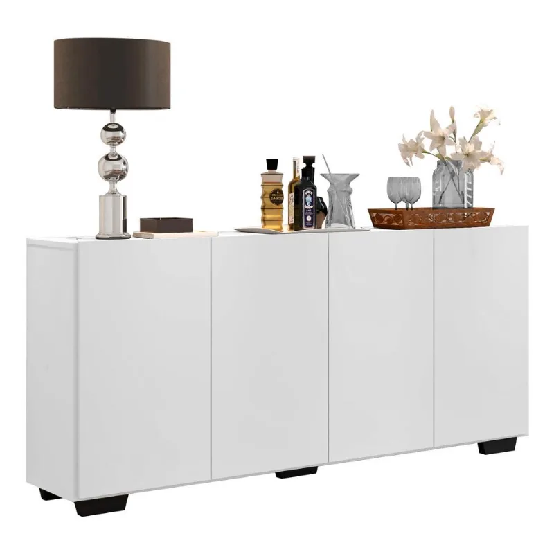 Aparador Buffet Multimóveis Veneza 4 Portas FG3557 Branco/Preto - Multimóveis