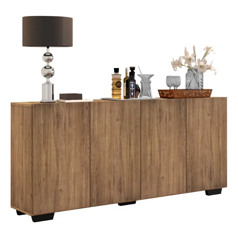 Aparador Buffet Multimóveis Veneza 4 Portas FG3557 Rustic/Preto - Multimóveis