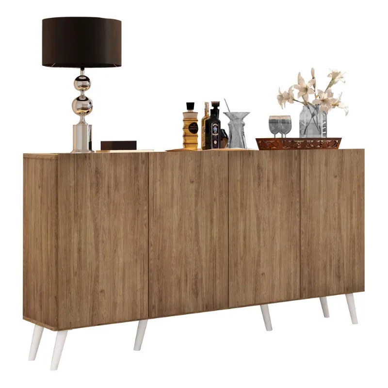 Aparador Buffet Retrô Multimóveis Veneza 4 Portas FG3556 Rustic/Branco - Multimóveis