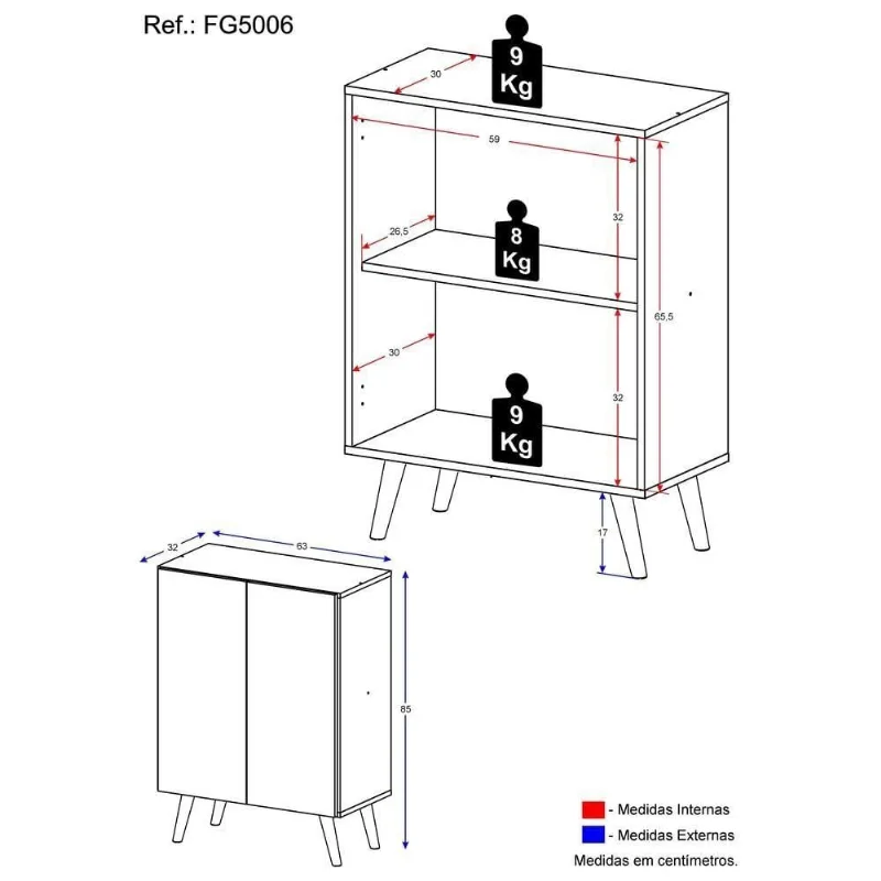 Gabinete De Banheiro 63Cm 2 Portas Fg5006 Preto/natural - Multimóveis