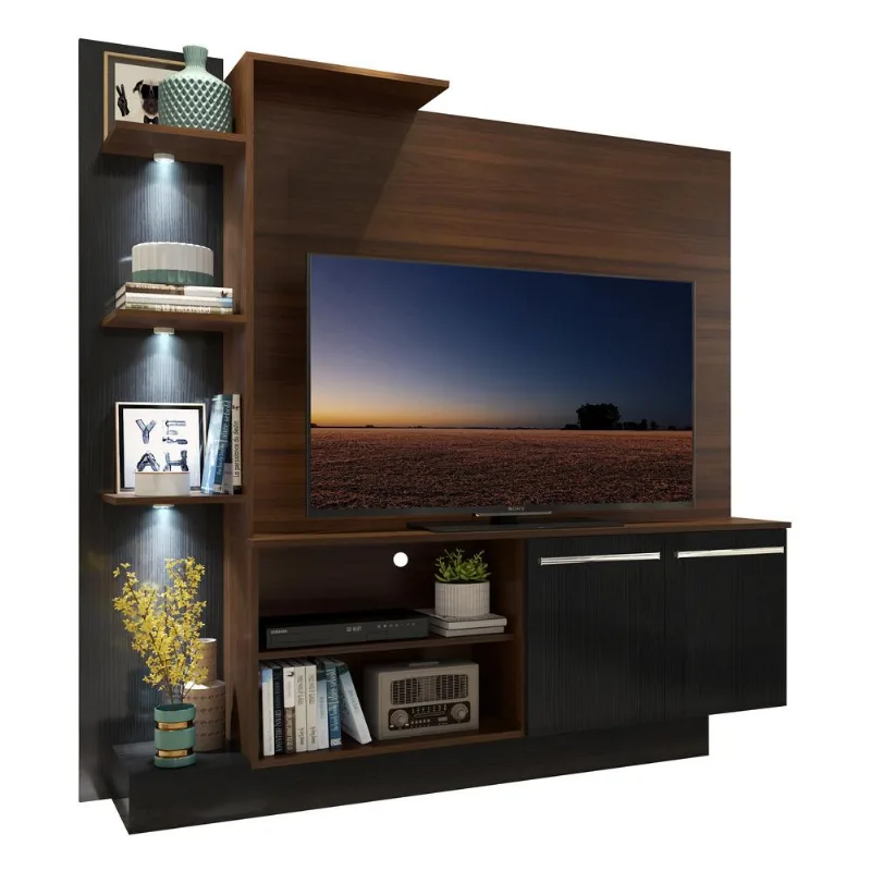 Estante com 3 Leds para TV até 55" Multimóveis Dallas FG3399 Madeirada/Preta - Multimóveis