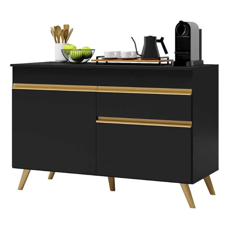 Balcão de Cozinha para Pia 120 cm Multimóveis Veneza GB 2 Portas 1 Gaveta FG3680 Preto - Multimóveis