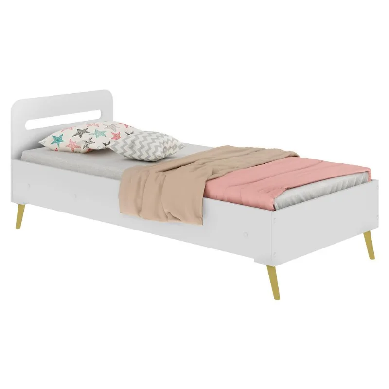 Cama Solteiro Retrô p/ colchão 88 x 188 cm Grade Proteção Multimóveis FG2996BRGG Bco/Natural