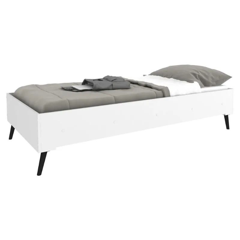 Cama Solteiro Retrô Montessoriana p/ colchão 88 x 188 cm Multimóveis FG2996 Bco/Pto - Multimóveis