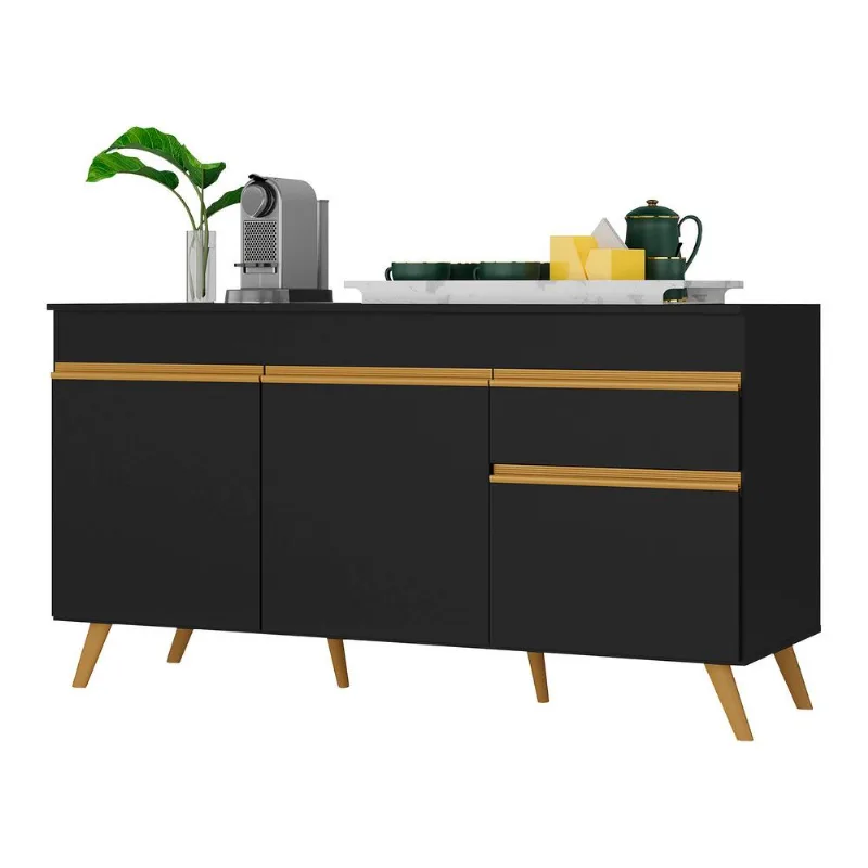 Balcão Cozinha Gabinete Pia 150 cm 3 Portas 1 Gaveta Veneza GB Multimóveis MP3740 Preto - Multimóveis