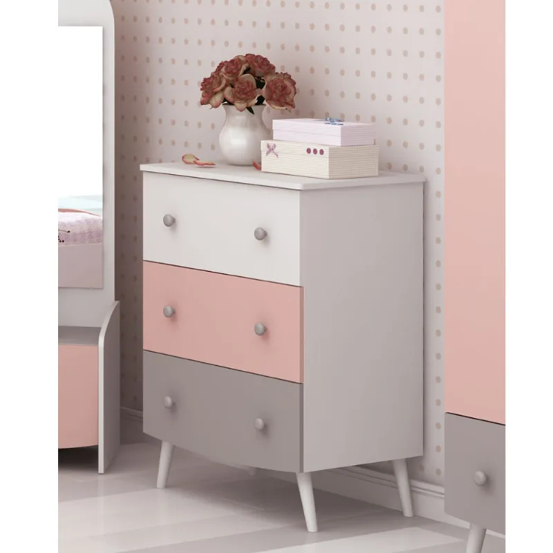 Cômoda Infantil Ternura com 3 Gavetas - Branco/Rosa/Cinza - Multimóveis