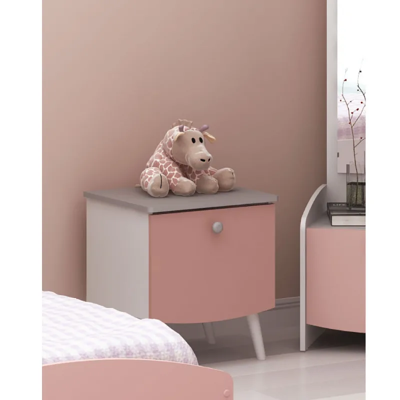 Mesa de Cabeceira Infantil Ternura com 1 Gaveta - Branco/Rosa/Cinza - Multimóveis