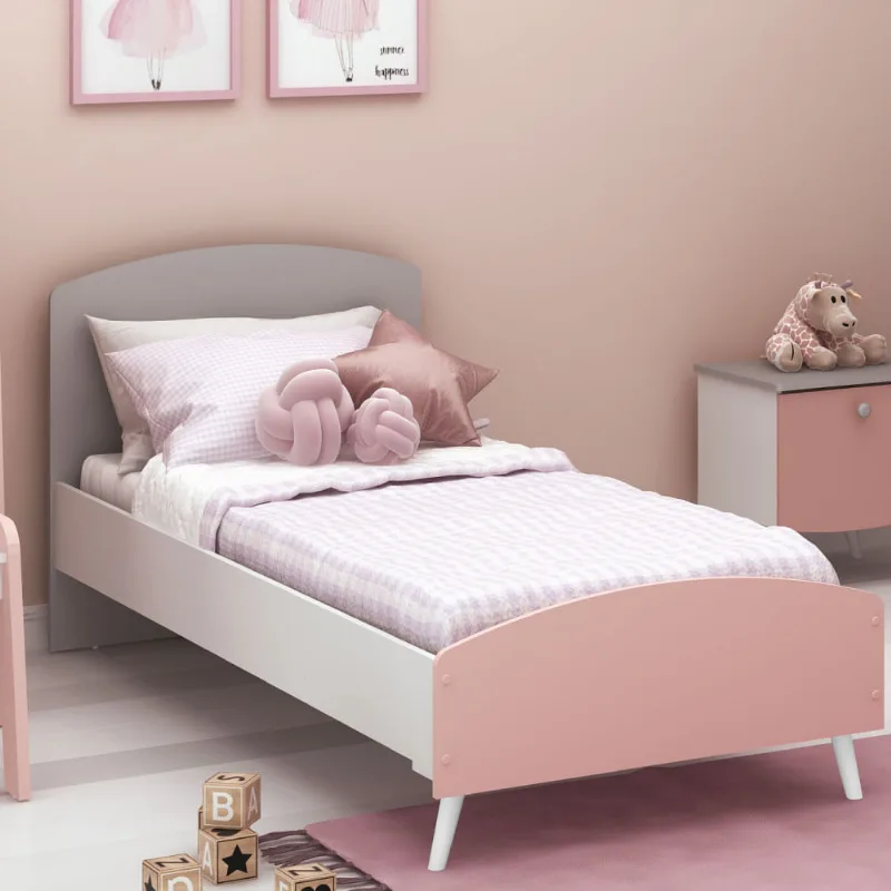 Cama Multimóveis Ternura Branco,Cinza,Rosa 83 cm 193 85 Cama Solteiro Infantil Ternura com Pés Palito - Branco/Cinza/Rosa - Multimóveis