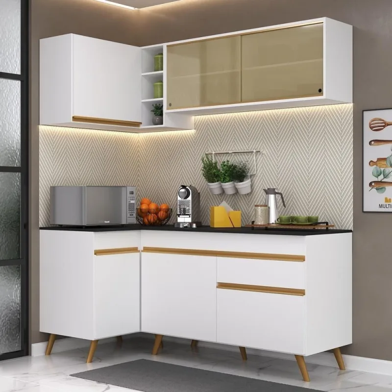 Cozinha Compacta De Canto Mp2056 Com Armário E Balcão Branca - OUTRAS - Móveis