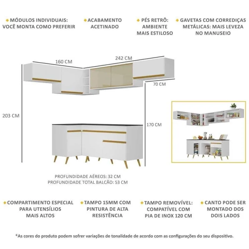 Cozinha Completa De Canto Mp2060 Com Armário E Balcão Branca - Multimóveis