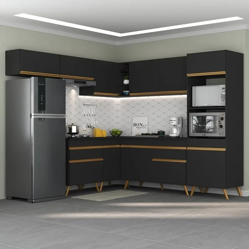Cozinha Completa De Canto Veneza Gb Mp2070 Preta - OUTRAS - Móveis