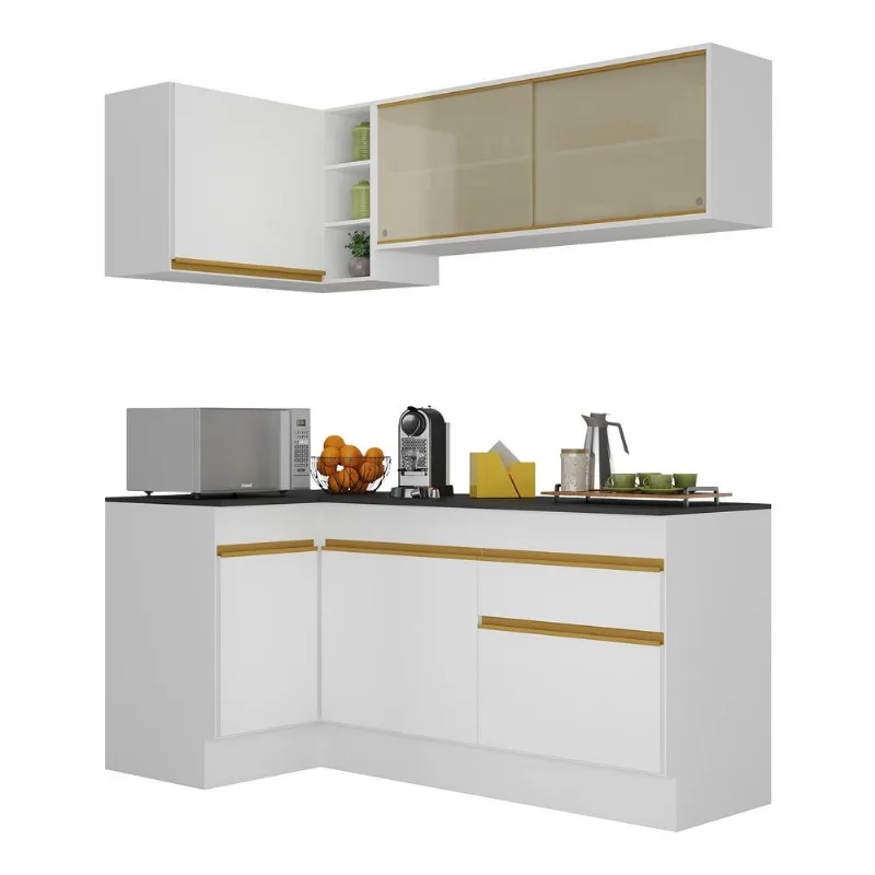 Armário de Cozinha Compacta de Canto com Rodapé Veneza Multimóveis MP2091 Branca - Multimóveis