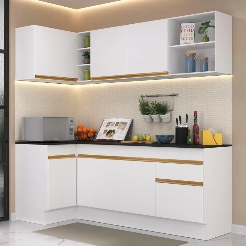 Cozinha Compacta De Canto Mp2093+Armário E Balcão Branca - Multimóveis