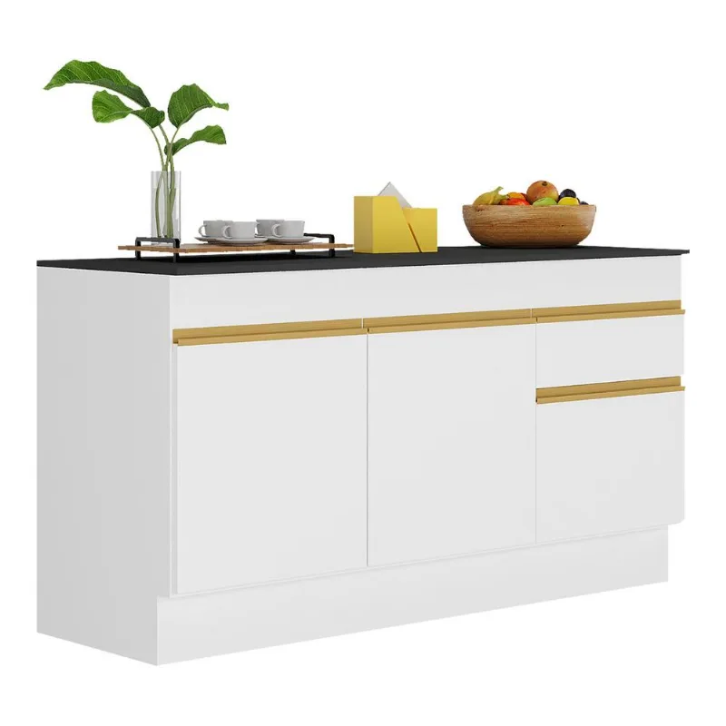 Balcão Cozinha com Rodapé Gabinete Pia 150 cm 3 Portas 1 Gaveta Veneza GW Multimóveis MP2107 Branco - Multimóveis