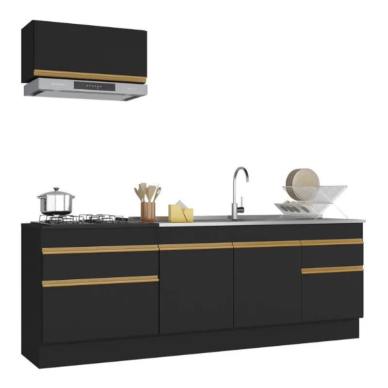 Armário de Cozinha Compacta com Rodapé Veneza Multimóveis MP2109 Preta - Multimóveis