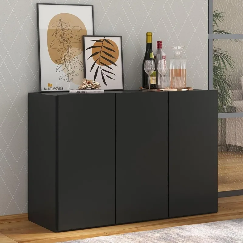 Aparador Buffet 3 Portas Veneza Multimóveis Mp1007 Preto - OUTRAS - Móveis